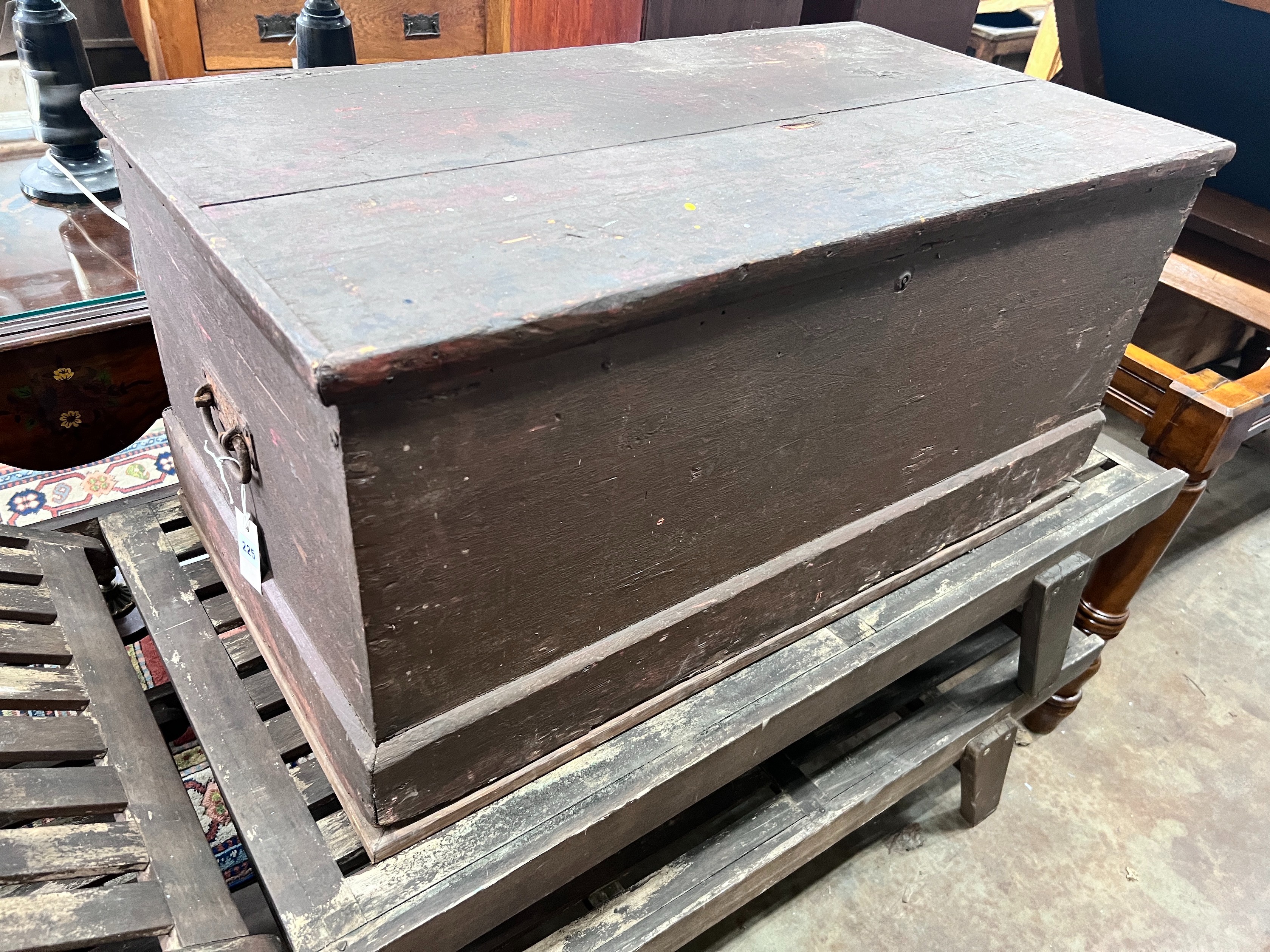 A stained and painted pine trunk, width 92cm *Please note the sale commences at 9am.